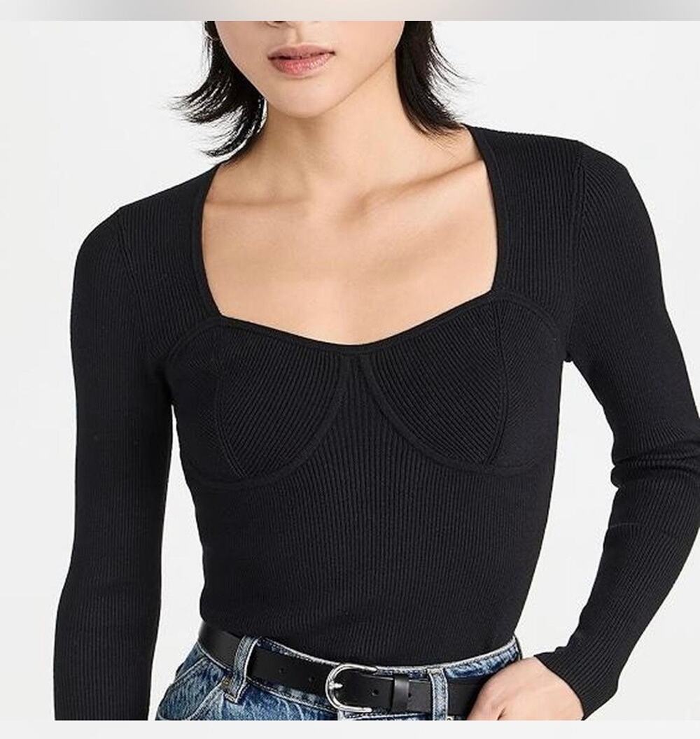 Madewell Black Wide Rib Sweetheart Corset Fitted Sweater Top Size XXS